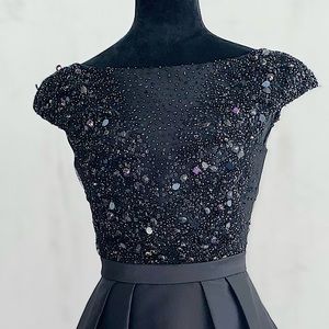 Pamella Roland sequin black beaded midi dress. A-line skirt. Size 2.